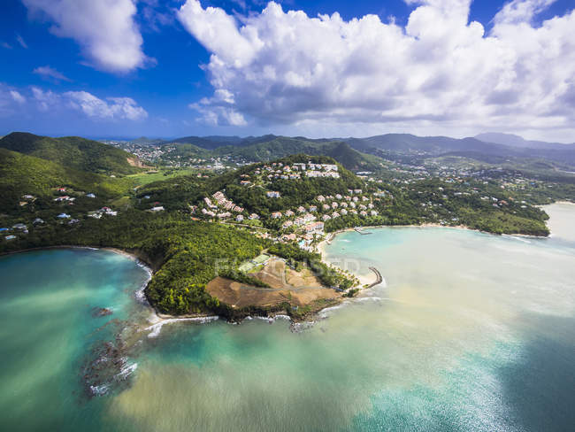 Карибский бассейн, Сент-Люсия, залив Шок, фото с воздуха Calabash Cove Resort — стоковое фото