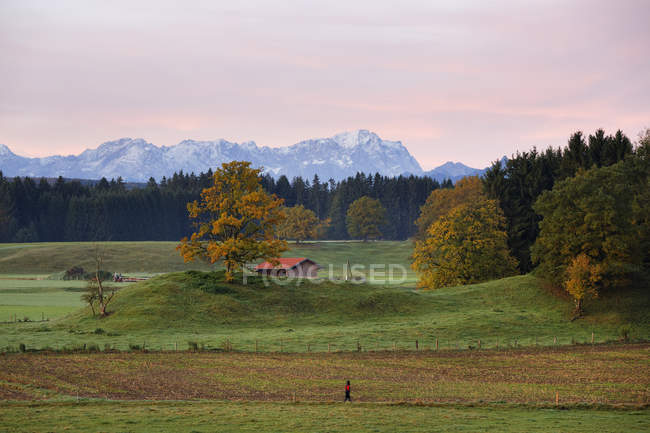 Germany, Bavaria, Zugspitze mountain and field — Stock Photo