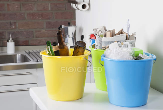 Germany, Cologne, Buckets with household garbage — Stock Photo