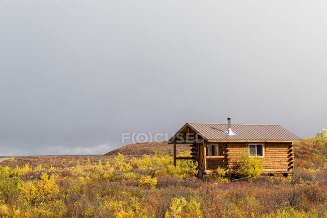 USA, Alaska, Paesaggio con casa in autunno con Alaska Range — Foto stock