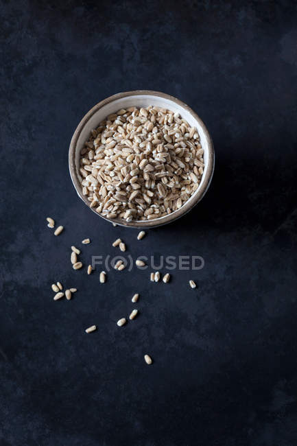 Чаша пшеничных зерен на темной земле — стоковое фото