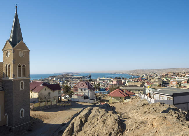 Rock-hewn church and buildings in town in Luederitz, Namibia, Africa — Stock Photo