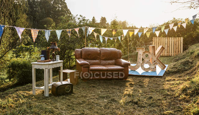 Empty decoration set for party in the field — Stock Photo