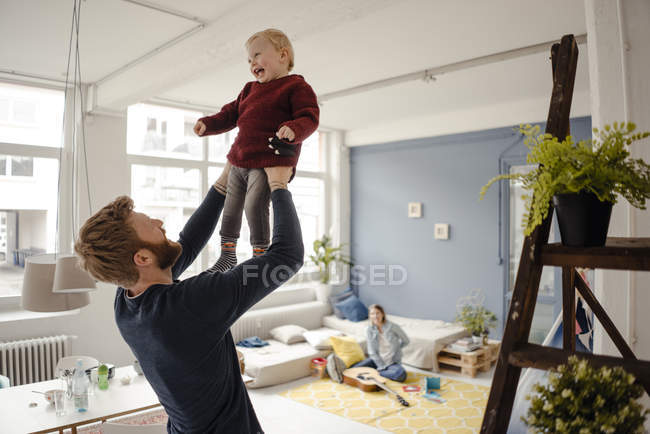 Father and baby son having fun together at home — Stock Photo