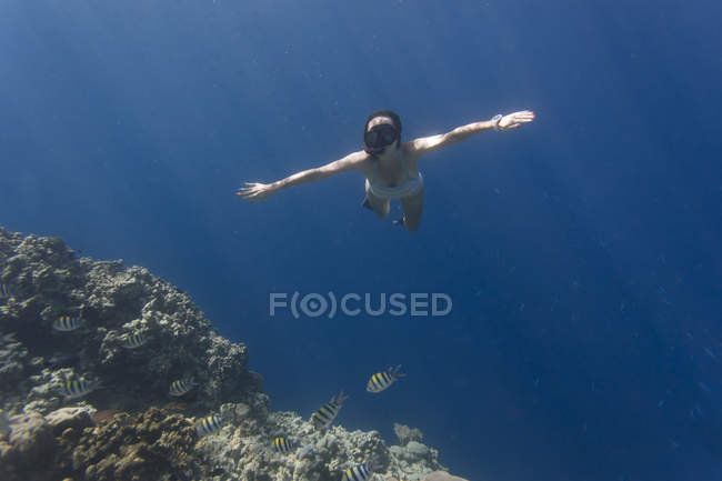 Indonesia, Bali, giovane donna snorkeling — Foto stock