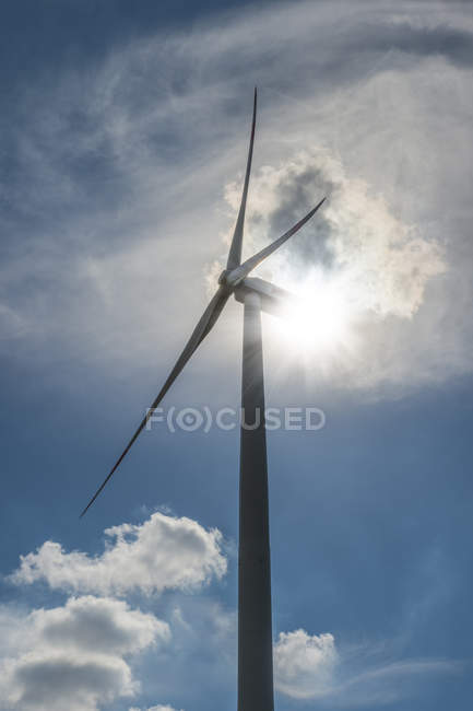 Turbina eólica en contraluz - foto de stock