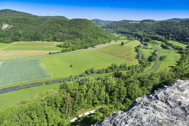 Alemanha, Suíça Franconiana, Burg Neideck, Vista de vigia, Rio Rott — Fotografia de Stock