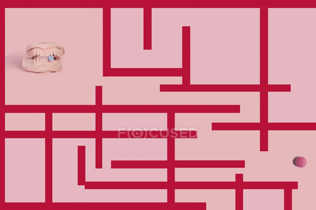 3D Rendering, dentures and pill in labyrinth — Stock Photo
