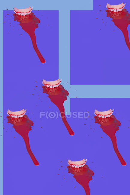 3D-Darstellung, falsche blutige Zähne, Wiederholung — Stockfoto