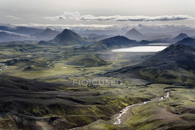 Islanda, Sud Ovest, Vista dal sentiero Laugavegur da Landmannalaugar a Porsmoerk — Foto stock