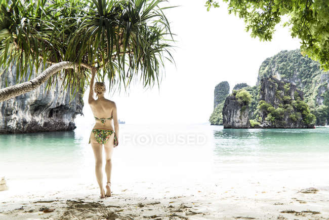 Thailand, Ko Hong, back view of woman standing on the beach looking to the sea — Stock Photo