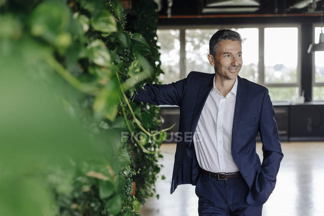 Homme d'affaires souriant dans un bureau vert — Photo de stock