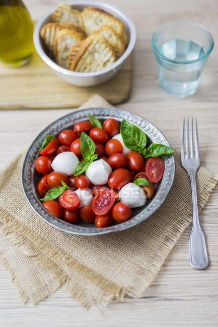 Italian food, caprese, mozzarella and tomatoes and basil — Stock Photo