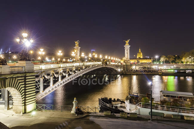 France Paris Pont Alexandre Iii Bridge Seine River At Night Outdoors Night Shot Stock Photo 270477906