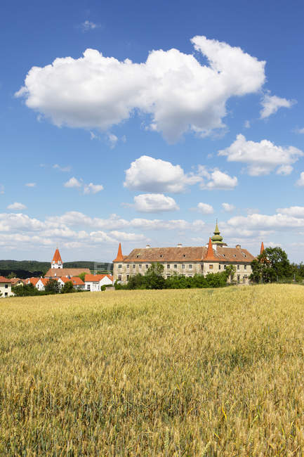 Austria, Lower Austria, Waldviertel, Dross, Dross Castle and grain field — Stock Photo