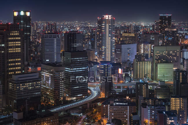 Japão, Osaka, Vista aérea à noite — Fotografia de Stock