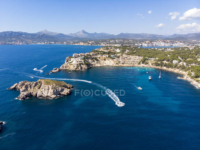 Spain, Baleares, Mallorca, Region Calvia, Aerial view of Islas Malgrats and Santa Ponca — Stock Photo