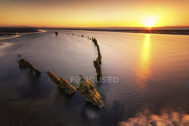 Gran Bretagna, Scozia, Lothian orientale, Riserva Naturale di Aberlady, Naufragio al tramonto — Foto stock
