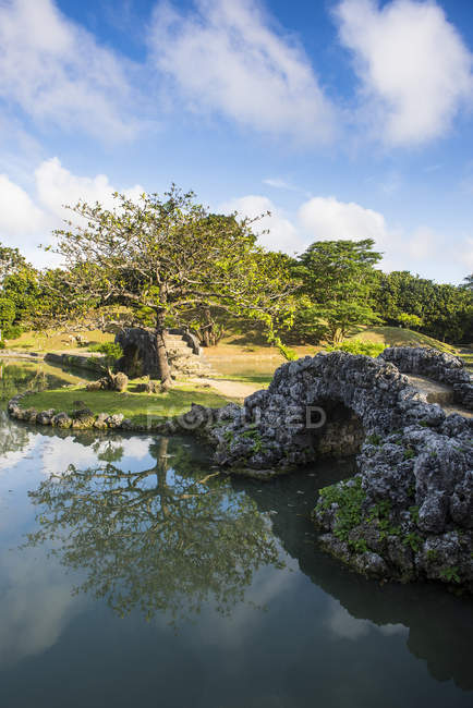 Japan Okinawa Shikina En Garden Nature Rocks Stock Photo