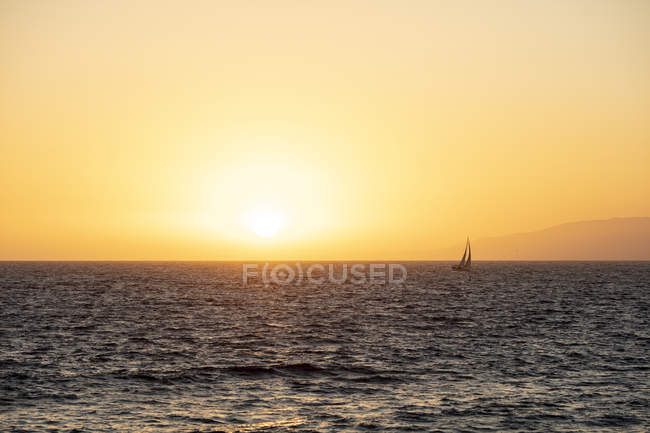 Estados Unidos, California, Santa Mónica, velero en el mar en contraluz - foto de stock