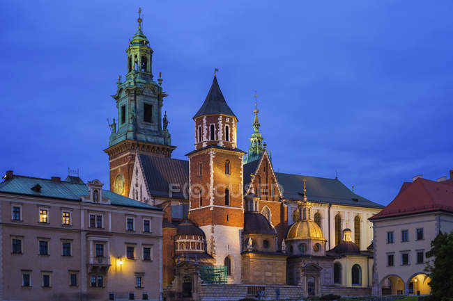 Polonia, Cracovia, Cattedrale di Wawel di notte — Foto stock