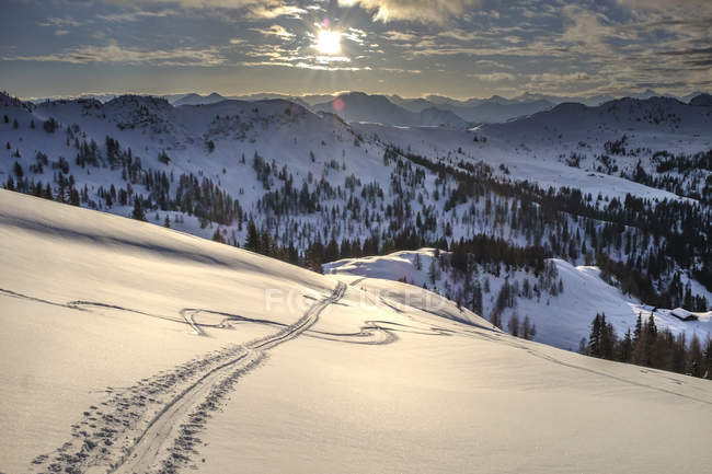 Austria, Salzburg State, Kleinarl, Penkkogel, icy road — Stock Photo