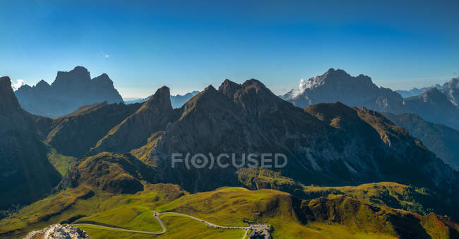 Italy, Veneto, Dolomites, Giau Pass, Panorama from the top of mount Gusela — Stock Photo