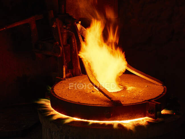 Industry, furnace during melting copper — Stock Photo