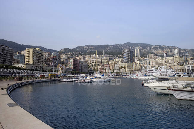 Monaco, Monte Carlo, view over the harbor and La Condamine — Stock Photo