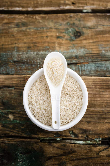 Rice in bowl, from above — Stock Photo