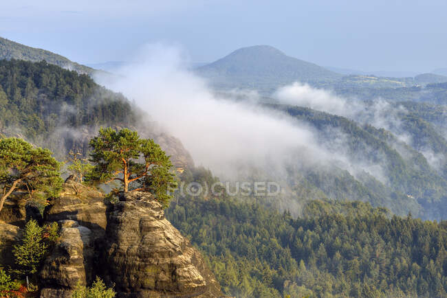 Alemania, Sajonia, Elba Montañas de piedra arenisca, vista desde el mirador de Schrammsteine hasta el valle del Elba - foto de stock