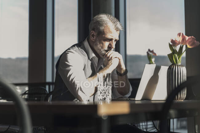 Homme d'affaires mature utilisant un ordinateur portable au bureau — Photo de stock