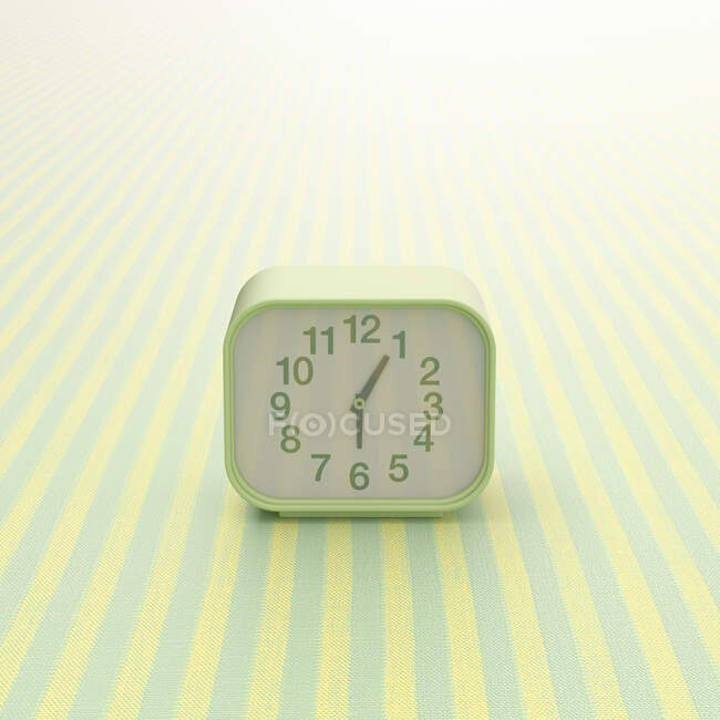 3D rendering, Alarm clock on striped background — Stock Photo