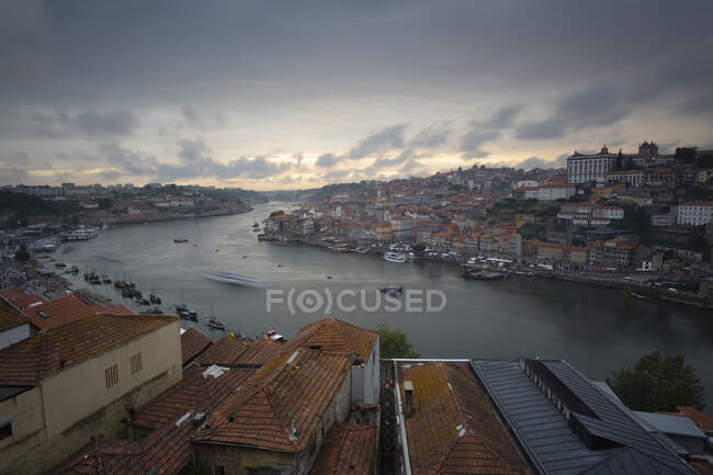 View over Porto and river Douro at dusk, Portugal — Stock Photo
