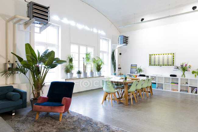 Sala de estar moderna com cadeiras e plantas — Fotografia de Stock