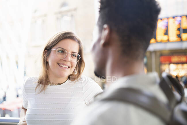 Portrait of young woman in love face to face with her boyfriend — Stock Photo