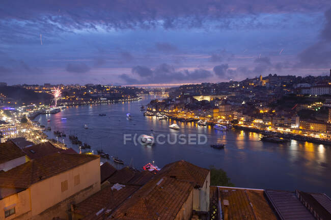 View over Porto and river Douro at dusk, Portugal — Stock Photo