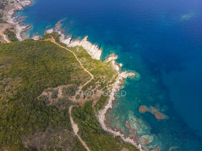 Греція, Пеліон, затока Пагасетік, вид з повітря на узбережжя Пеліон — стокове фото