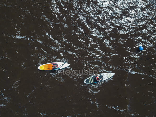 Aerial view of sup surfers, St. Petersburg, Russia — Stock Photo