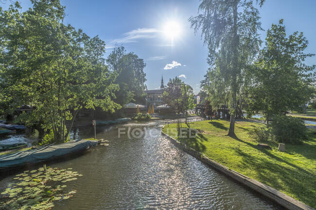 Germany, Luebbenau, view to the harbour at backlight — Stock Photo
