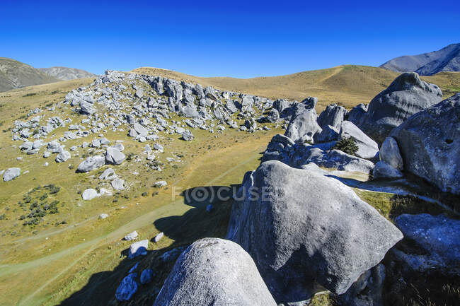 Kalksteinaufschlüsse auf dem Castle Hill, Südinsel, Neuseeland — Stockfoto