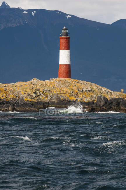 Lighthouse on an Island in the Beagle channel, Ushuaia, Tierra del Fuego, Argentina, South America — Stock Photo