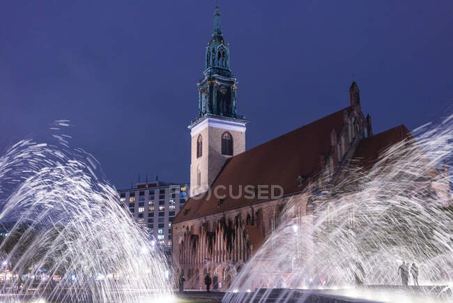 Germany, Berlin, view to St. Mary's Church at night — Stock Photo