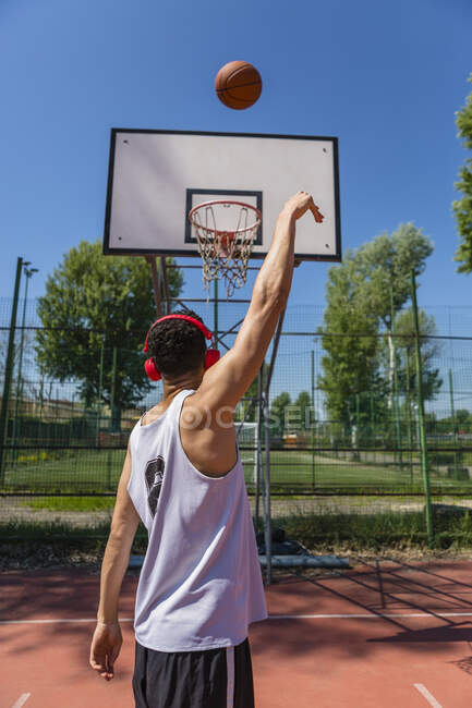 Vista Alta Ângulo, De, Jogador Basquetebol, Mergulhar, Basquetebol