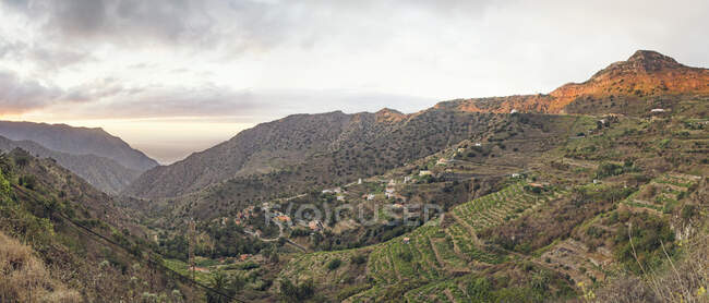 Scenery at sunset, Vallehermoso, La Gomera, Canary Islands, Spain — Stock Photo