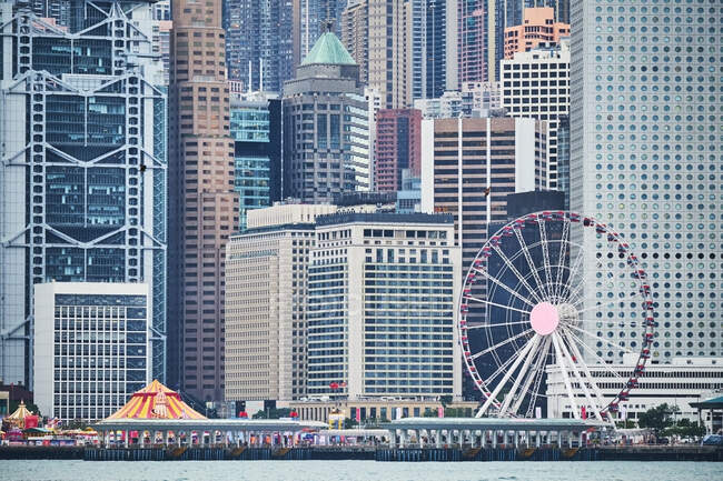 View to Central District with big wheel, Hong Kong, China — Stock Photo