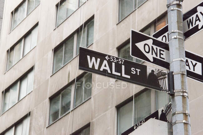 Road signs, Waal Street, New York City, USA — Stock Photo
