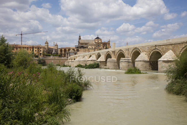 Spagna, Andalusia, Cordova, Centro Storico, Moschea Cattedrale di Cordova, Puente Romano, Ponte Romano — Foto stock