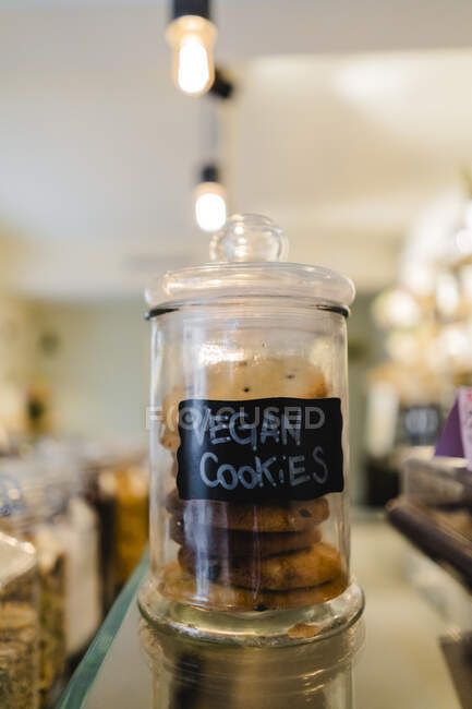 Vegan cookies on counter in a cafe — Stock Photo