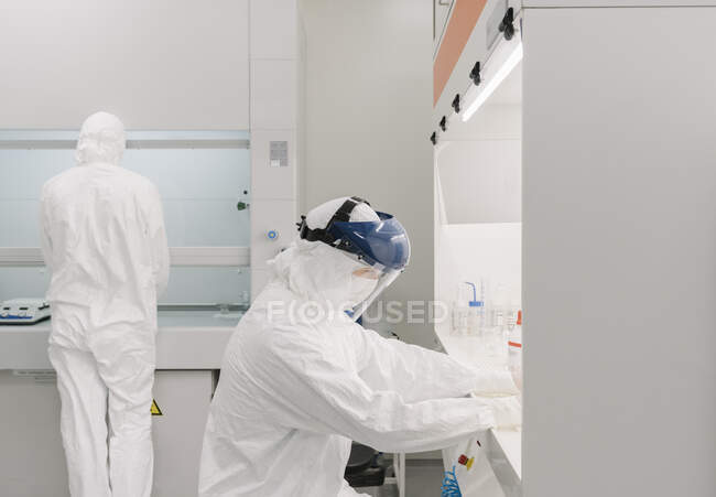 Два учёных, работающих в лаборатории — стоковое фото